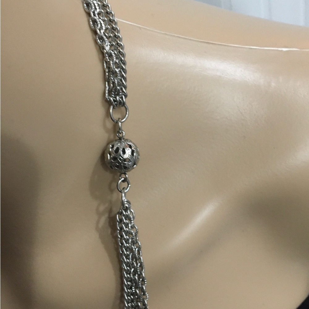 Statement Necklace Silver Tone Moon Crescent Fringe Necklace Halloween Cleopatra - Picture 4 of 4